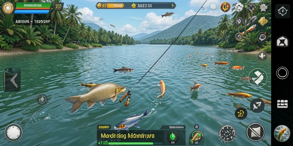 Screenshot game 99RP menampilkan momen mendebarkan saat menangkap ikan.