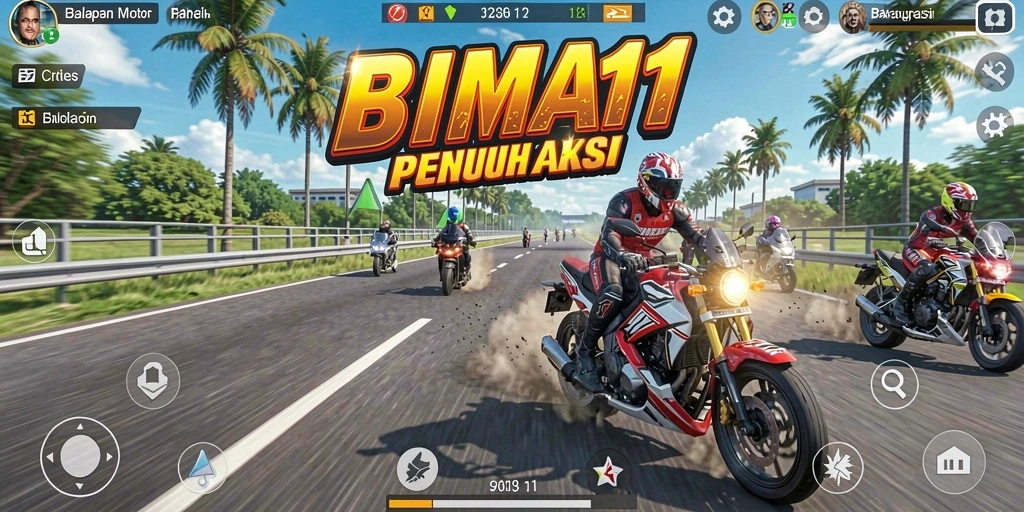 Tampilan screenshot BIMA11 menampilkan aksi balapan motor yang mendebarkan.