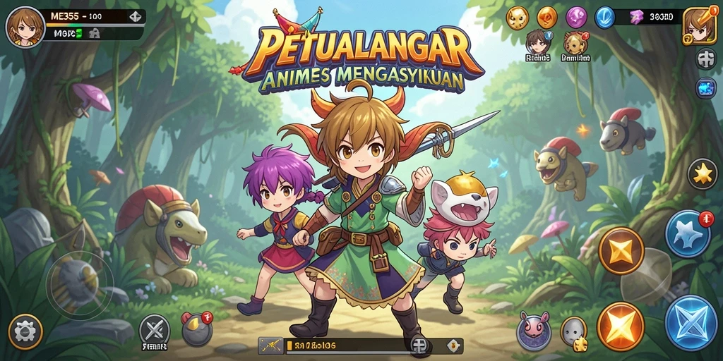 Screenshot utama ME355 menampilkan karakter anime dalam aksi seru.