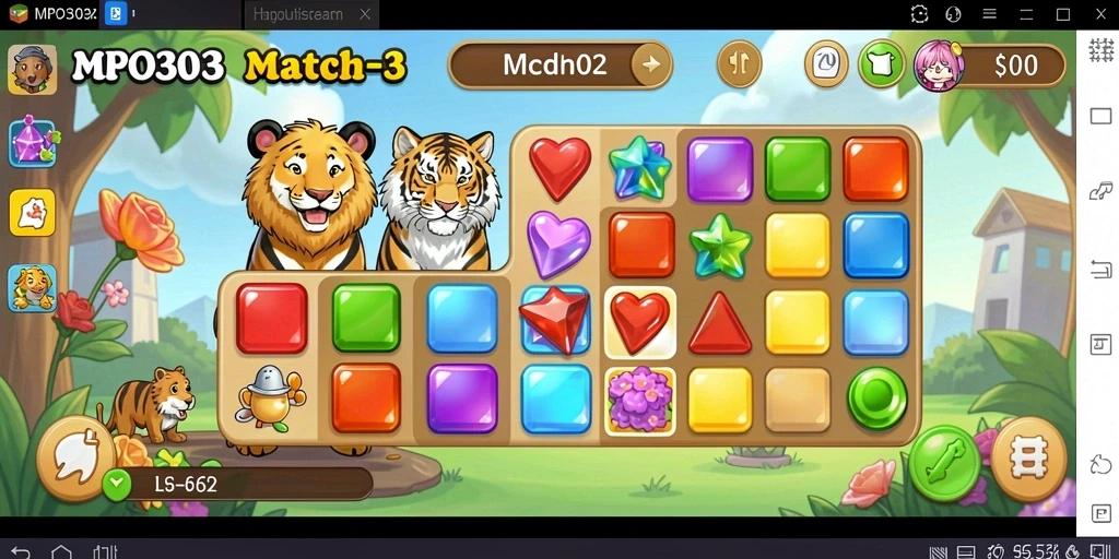 Tangkapan layar utama MPO303 menunjukkan gameplay menantang Match-3.