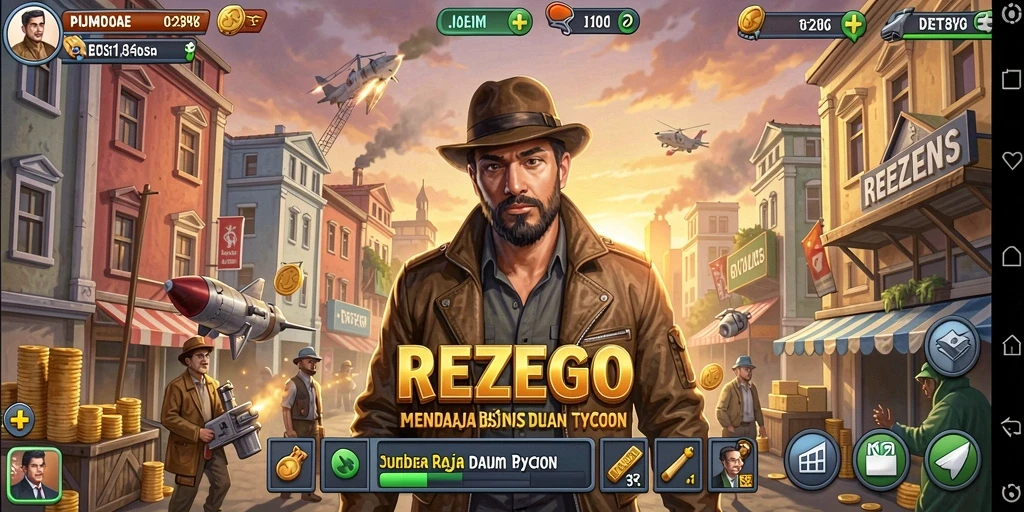 Screenshot gameplay menampilkan interaksi bisnis di REZEGO.